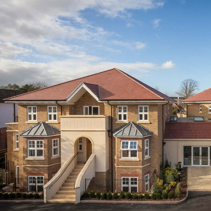 An image of Marley Ashmore Interlocking Tiles laid and installed onto a pitched roof to show how they look.