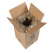 Image shows Micafil Vermiculite Loose Fill being used as void fill to protect a glass bottle in a box..