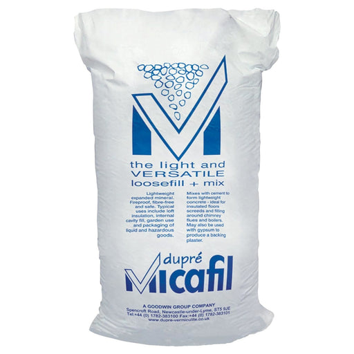 Image shows a bag of Micafil Vermiculite Loose Fill Insulation 100L Void fill.