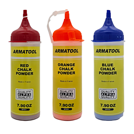 An image showing the colours  the ARMATOOL line Chalk refill can be supplied in. Blue Orange and Red.