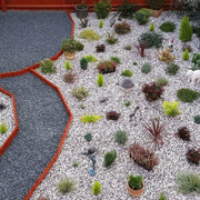 An aggregate image of Multi Mix gravel stones laid into a garden to show what they look like when wet.