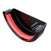 An image of a Black Freefoam Freeflow 112mm Half Round Gutter External Stop End by NBP