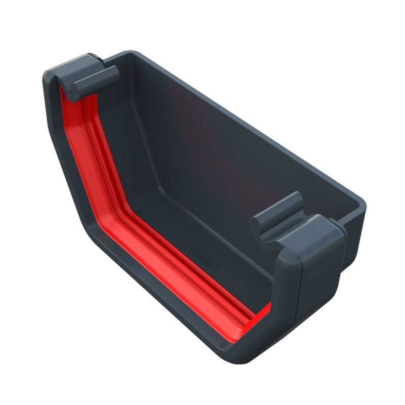 An image of a Anthracite Grey Freefoam Freeflow 114mm Square Gutter External Stop End by NBP