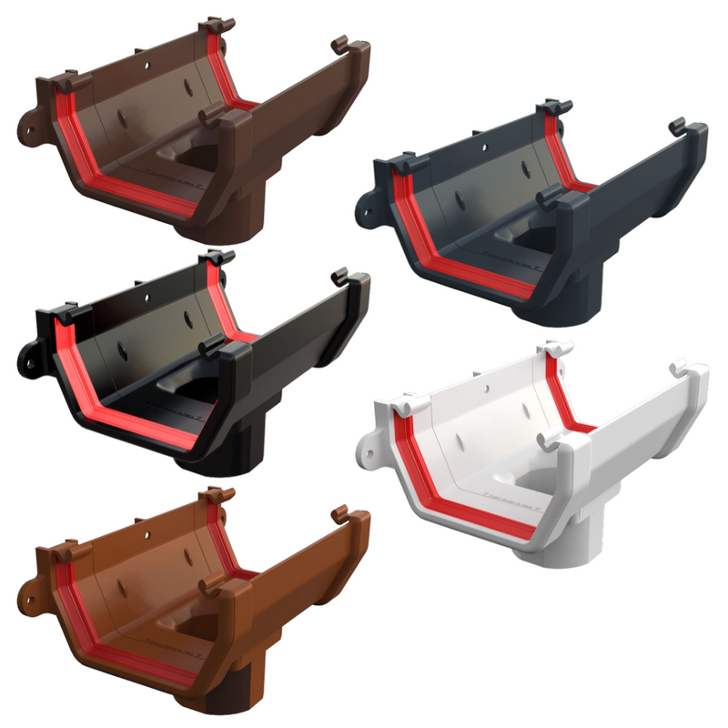 An image showing the different colours of Freefoam Freeflow 114mm Square Running Outlets by NBP.