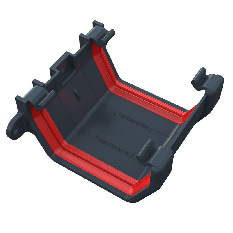 An image showing an Anthracite Grey Freefoam Freeflow 114mm Square Gutter Union by NBP.