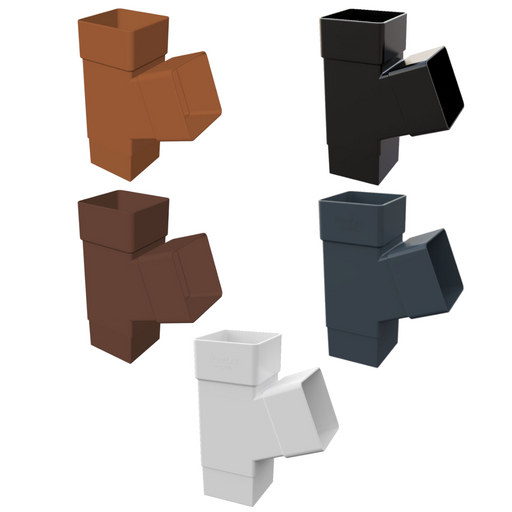 An image showing the different colours of Freefoam Freeflow 65mm square 112 Degree Branch by NBP.