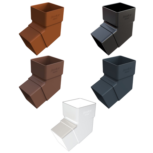 An image showing the different colours of Freefoam Freeflow 65mm square 135 Degree Offset Bend by NBP.