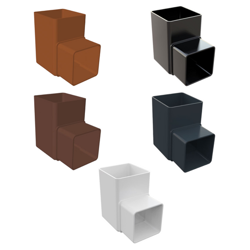 An image showing the different colours of Freefoam Freeflow 65mm square 90 Degree Offset Bend by NBP.