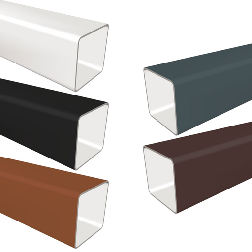 An image showing the different colours of Freefoam Freeflow 65mm square downpipes by NBP.