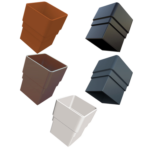 An image showing the different colours of Freefoam Freeflow 65mm square pipe sockets NBP.