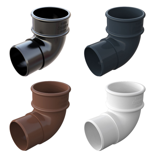 An image showing the different colours of Freefoam Freeflow 68mm round 90 Degree Offset Bend by NBP.