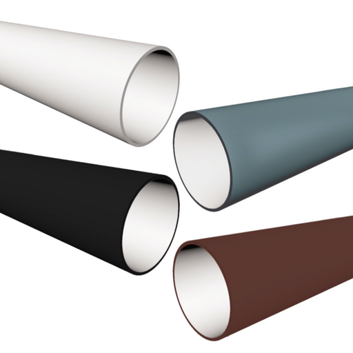 An image showing the different colours of Freefoam Freeflow 68mm round downpipes by NBP.