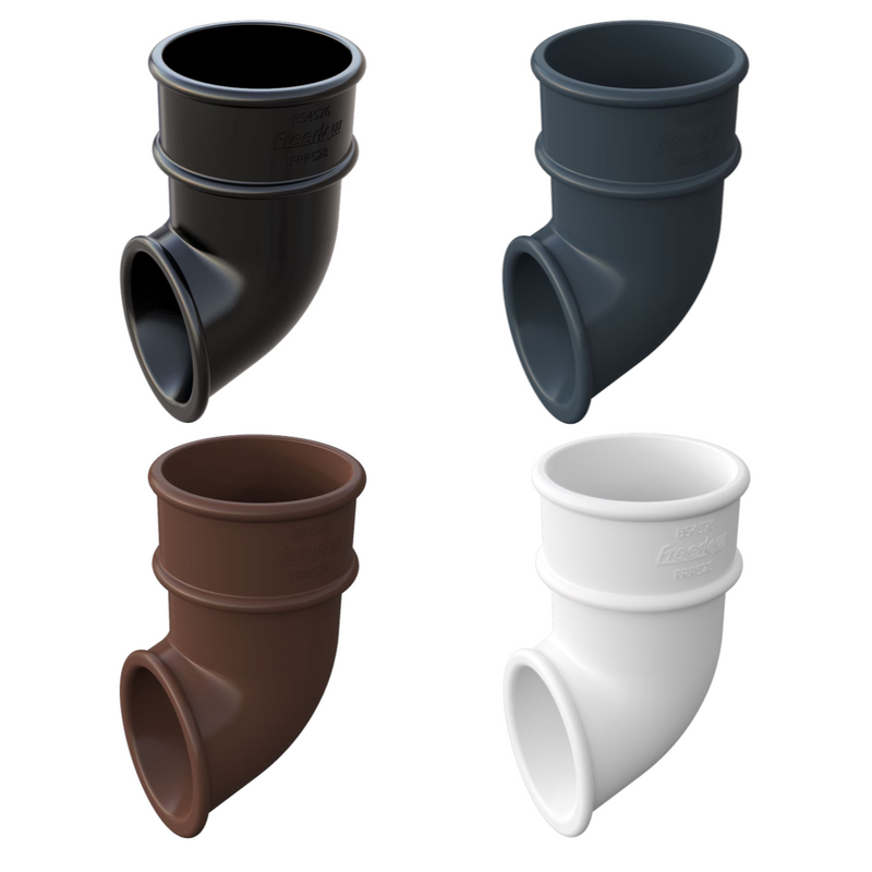 An image showing the different colours of Freefoam Freeflow 68mm round Downpipe shoe NBP.