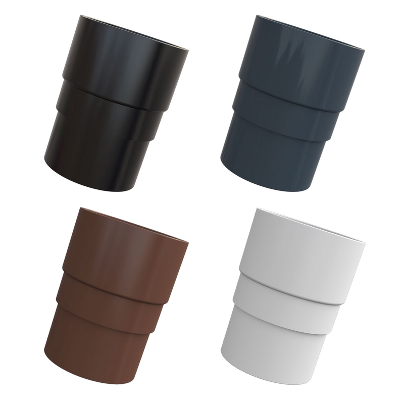 An image showing the different colours of Freefoam Freeflow 68mm round pipe sockets NBP.