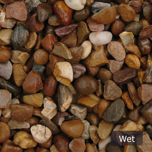 An image of Pea gravel and how they look when wet.