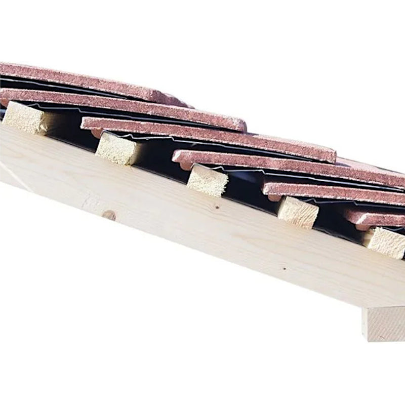 An image showing a side profile of Permavent Plain Easy Strip in Grey on a roof to show where they are installed.  These are used to install tiles on lower pitched roofs.
