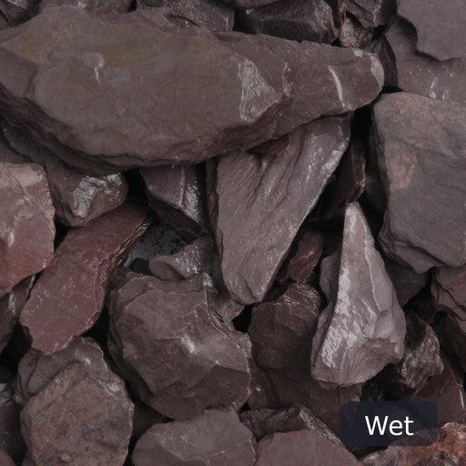 An image of Plum Slate stone and what it looks like when wet.