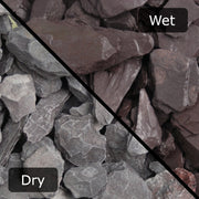 An image of Plum Slate stone and what it looks like when wet and dry