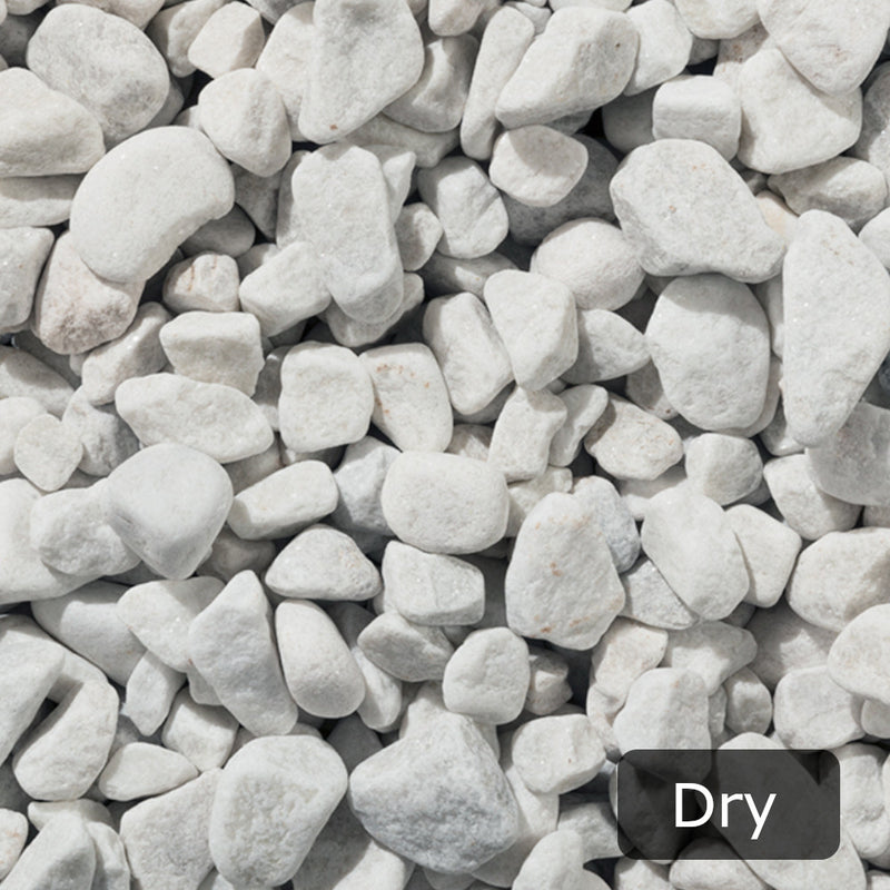 An aggregate image of Polar White Pebble stones when dry