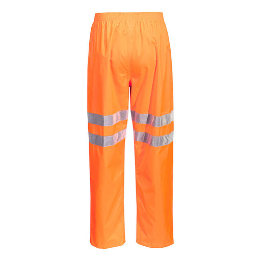 An image showing the back of Portwest Hi-Vis Orange Waterproof Trousers RT31 High Visibility.