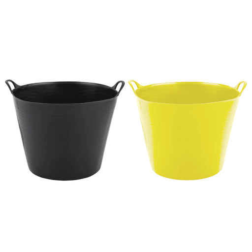 Image of two Red Gorilla Medium Tubs in Black and Yellow with a capacity of 26 litres each