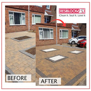 An image of the before and after using Resiblock Block Paving Sealer Superior Matt.