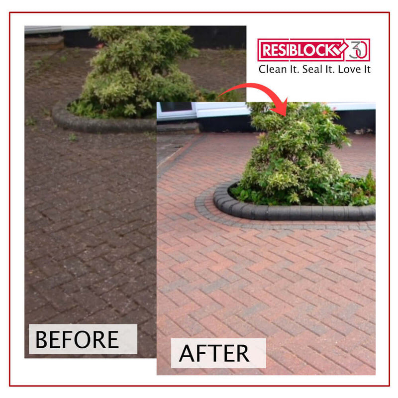 An image of the before and after using Resiblock Block Paving Sealer Superior Matt.