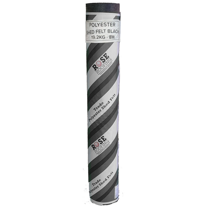 An image showing a Rose Roofing Heavy Duty Polyester Reinforced Shed Felt in Black and is 8m in length, 1 metre width.