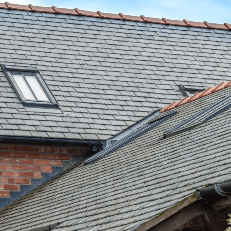 Image of a SSQ Montegris Standard Tile on a roof to show the finish and how they look