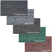 An image of the different colours that Fishscale Felt shingles come in. Midnight Black, Slate Grey, Autumn Brown, Forest Green, Antique Red.