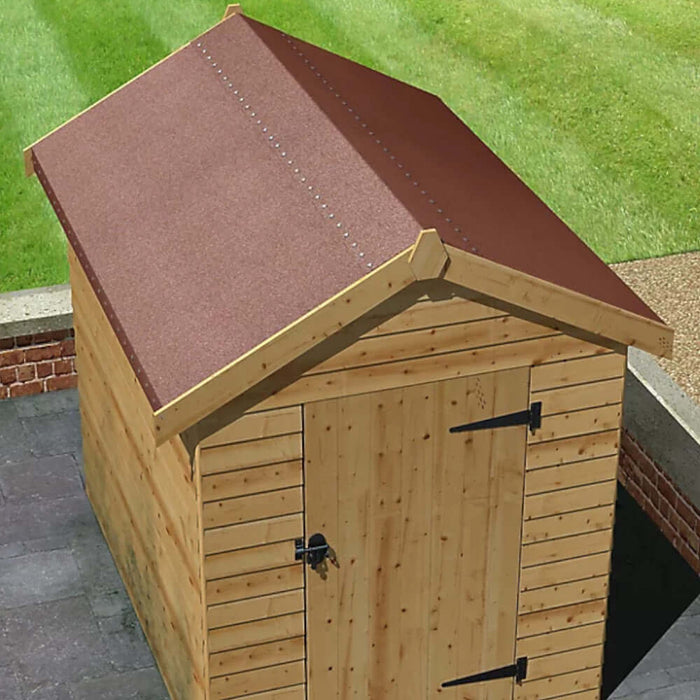 An image of a roll of SUPAFLEX Shed felt ridge roll on the Apex of a shed roof in Brown