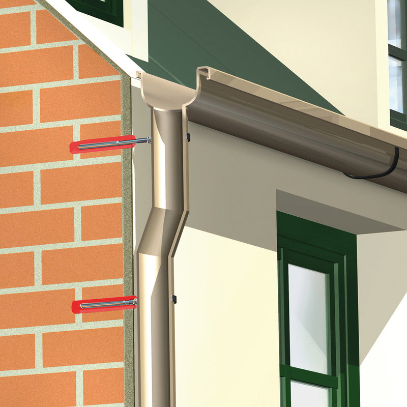 An image showing how Sika Anchor Fast Fix SKANCH13 can be used. In this picture it is securing fixings into brick for guttering.
