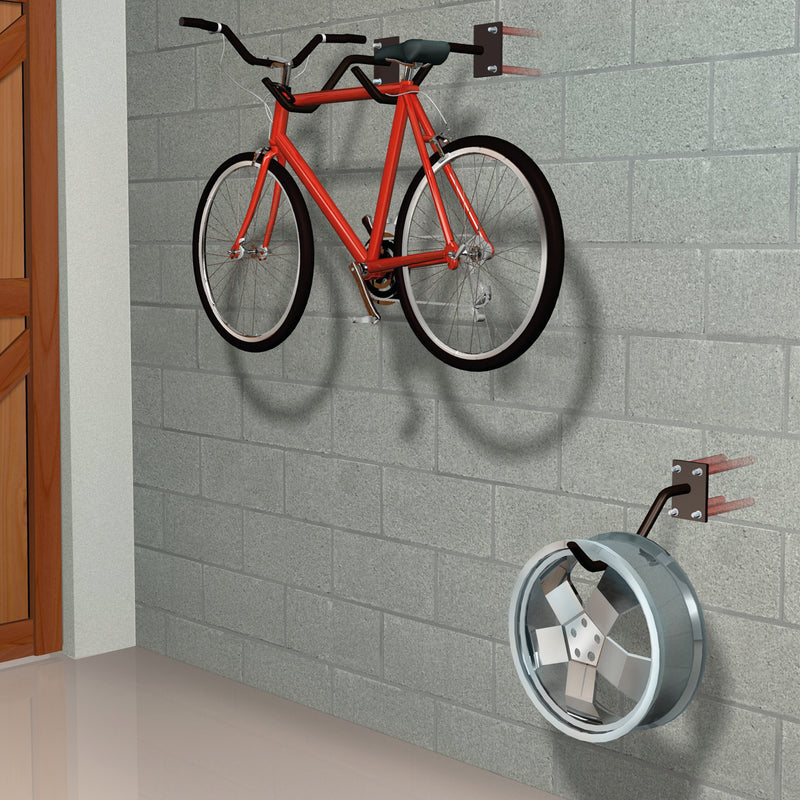 An image showing how Sika Anchor Fast Fix SKANCH13 can be used. In this picture it is securing fixings into breeze blocks for a bike and tyre rim wall mounted stands.