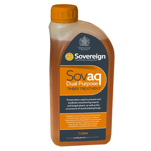 An image of Sovereign Sovaq Dual Purpose Timber Treatment 1ltr  in a 1 litre bottle