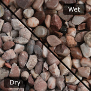 An image of Staffordshire Pink Gravel, 20mm and what it is like when wet and dry
