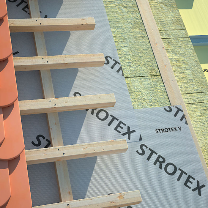 An image of a Strolex V 135g BBA Breather Membrane on a roof an underlay