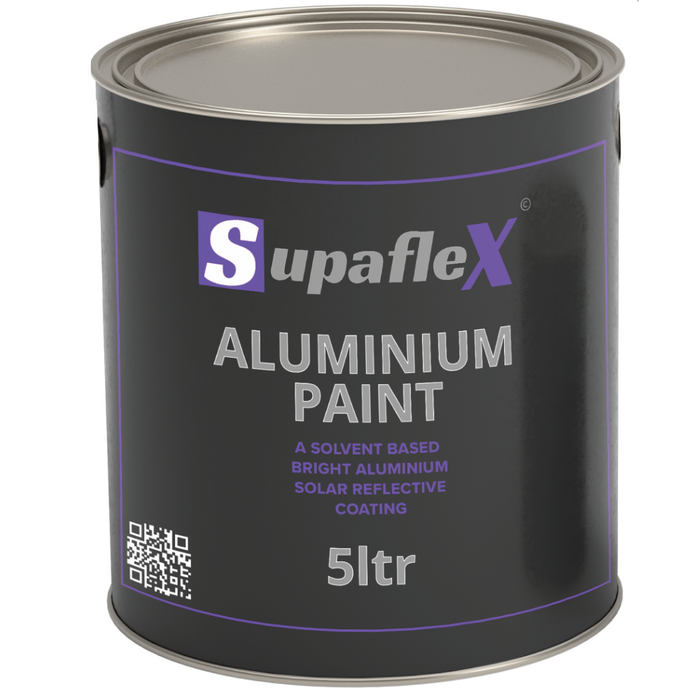 An image of a 5 litre tin of Supaflex Aluminium Paint. It is against a white background.