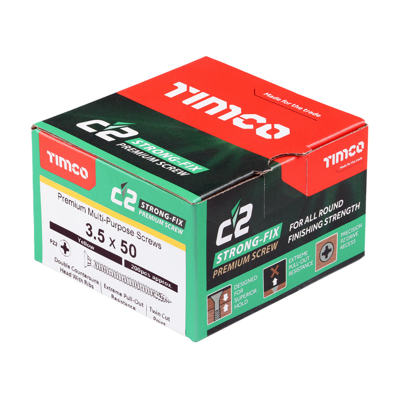 An image showing a box of TIMCO C2 Strong Fix PZ2 Multi Purpose Screws in the size 3.5 x 50