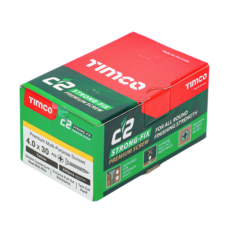 An image showing a box of TIMCO C2 Strong Fix PZ2 Multi Purpose Screws in the size 4.0 x 30