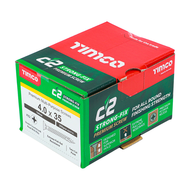An image showing a box of TIMCO C2 Strong Fix PZ2 Multi Purpose Screws in the size 4.0 x 35