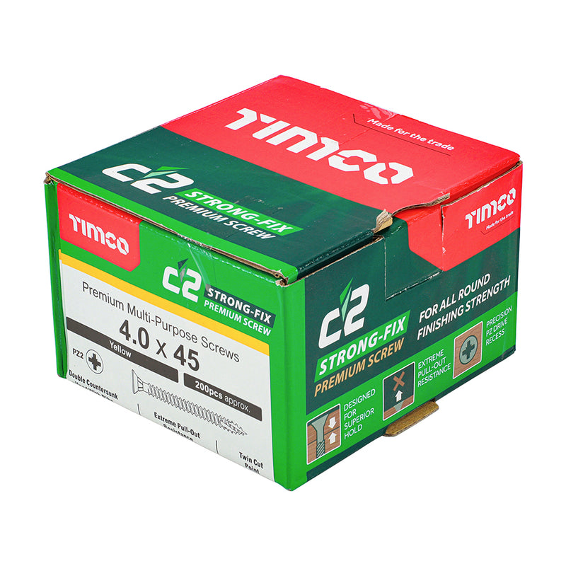 An image showing a box of TIMCO C2 Strong Fix PZ2 Multi Purpose Screws in the size 4.0 x 45
