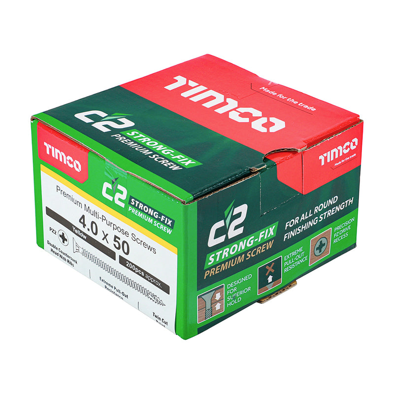 An image showing a box of TIMCO C2 Strong Fix PZ2 Multi Purpose Screws in the size 4.0 x 50
