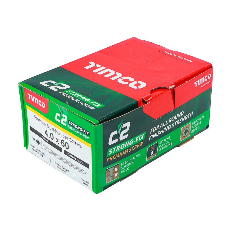 An image showing a box of TIMCO C2 Strong Fix PZ2 Multi Purpose Screws in the size 4.0 x 60