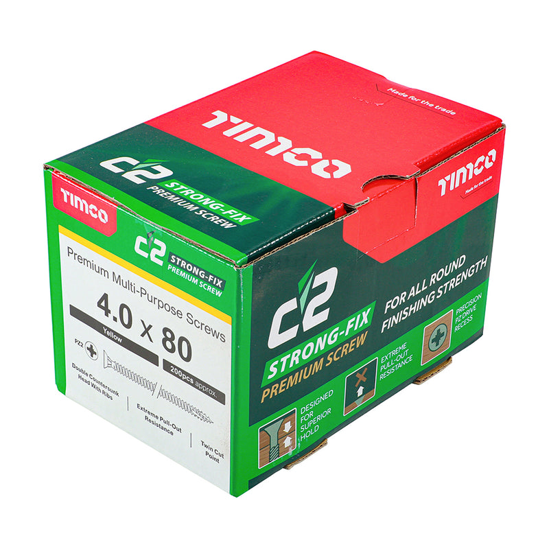 An image showing a box of TIMCO C2 Strong Fix PZ2 Multi Purpose Screws in the size 4.0 x 80