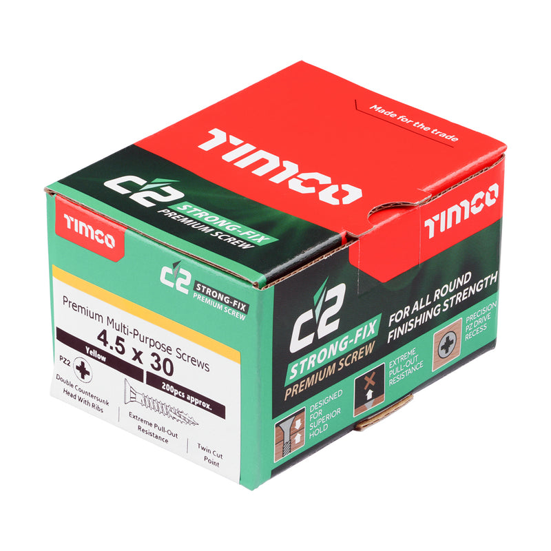 An image showing a box of TIMCO C2 Strong Fix PZ2 Multi Purpose Screws in the size 4.5 x 30