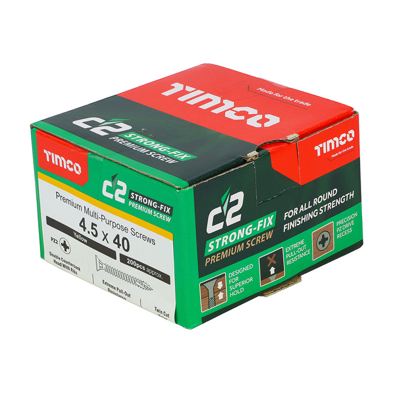 An image showing a box of TIMCO C2 Strong Fix PZ2 Multi Purpose Screws in the size 4.5 x 40