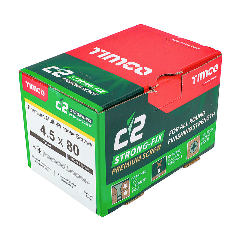 An image showing a box of TIMCO C2 Strong Fix PZ2 Multi Purpose Screws in the size 4.5 x 80