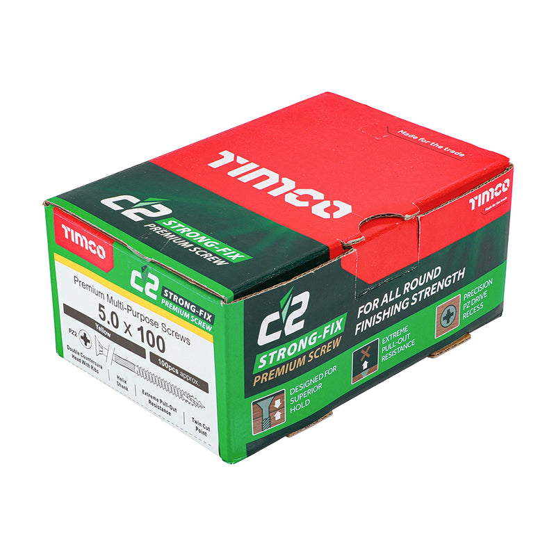 An image showing a box of TIMCO C2 Strong Fix PZ2 Multi Purpose Screws in the size 50 x 100