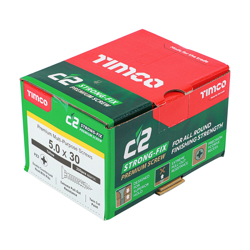 An image showing a box of TIMCO C2 Strong Fix PZ2 Multi Purpose Screws in the size 50 x 30