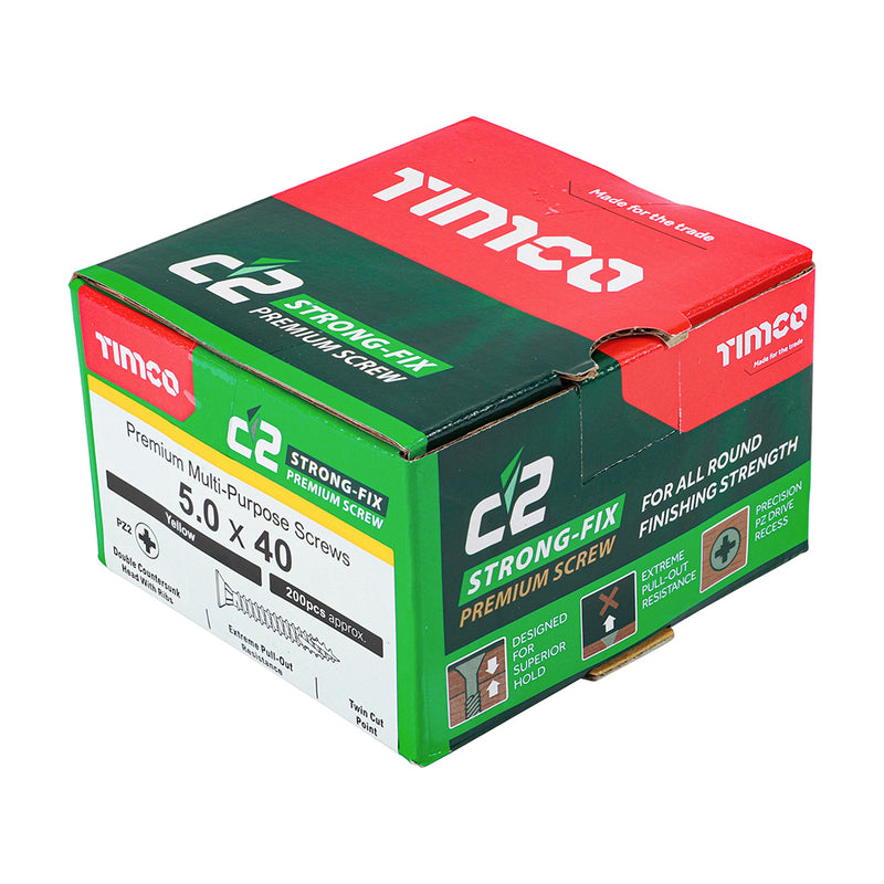 An image showing a box of TIMCO C2 Strong Fix PZ2 Multi Purpose Screws in the size 50 x 40